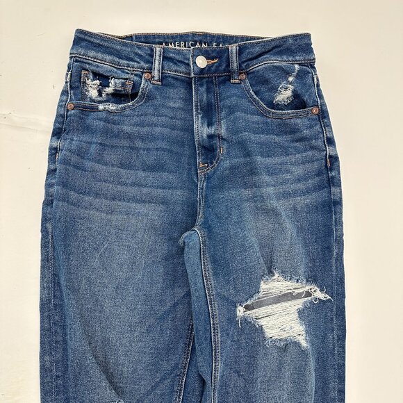American Eagle Distressed Mom Straight Women size 2 Dark Wash Blue Denim jeans - Picture 2 of 5